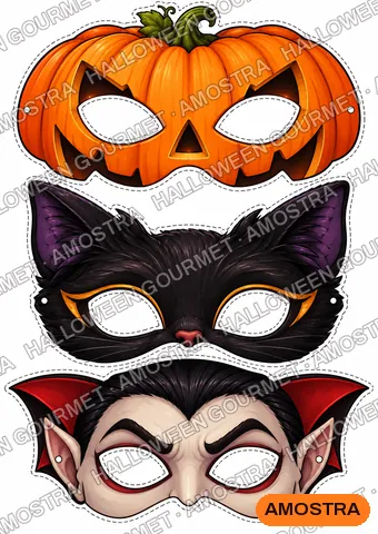 Página 13: Máscaras: abóbora, gato e vampiro